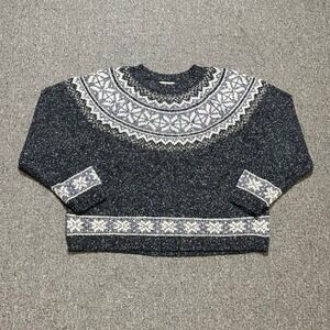 Vintage St Johns Bay Nordic Sweater XL Blue Fair Isle Snowflake Knit Pullover